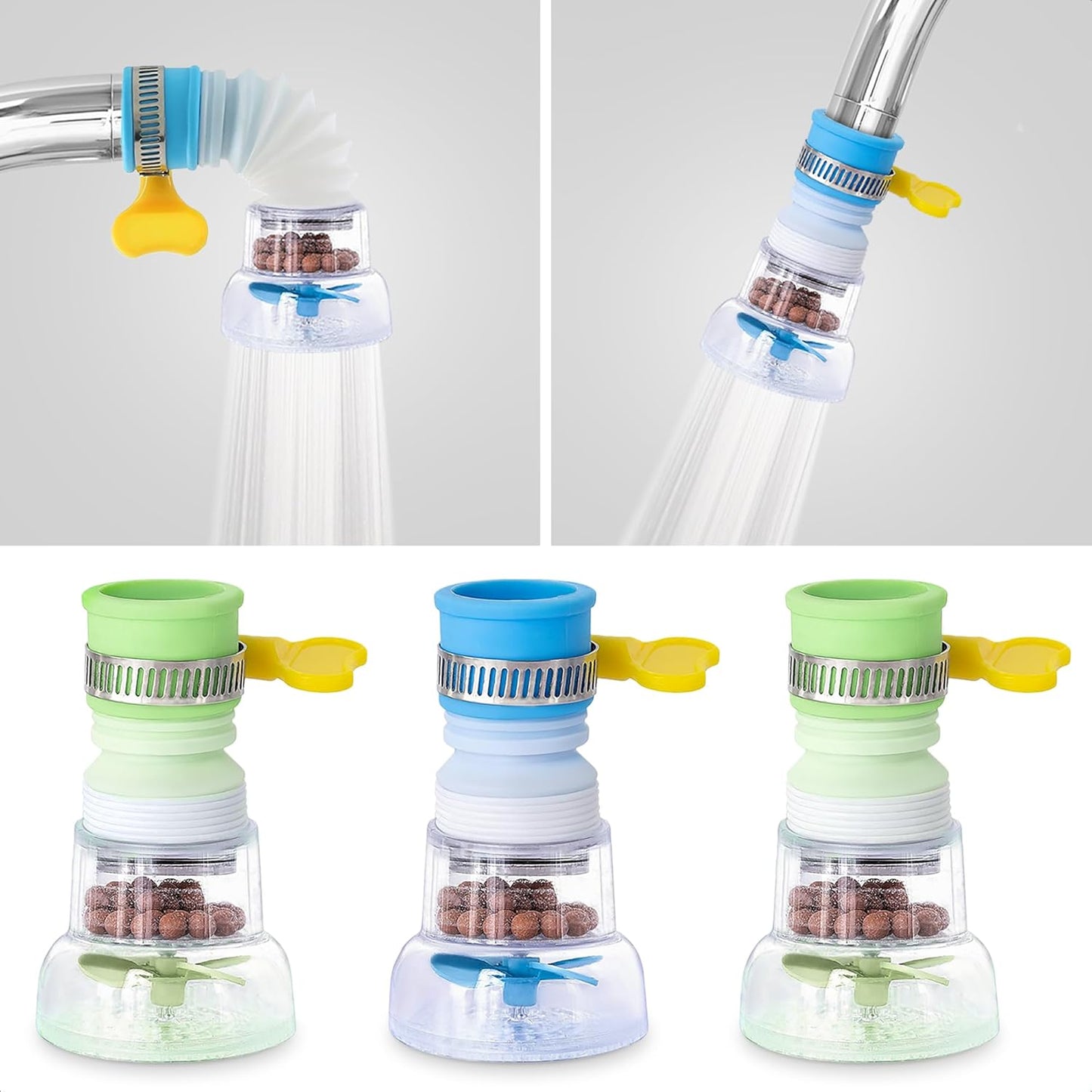 Lot de 2 filtres pour robinet - Rallonges pour robinet d'eau pivotantes à 360°, purificateur d'eau réglable pour évier (2,1 x 6,6 x 4,7 cm), faciles à installer et à ranger, réduisent le gaspillage d'eau, idéaux pour la cuisine et la salle de bains
